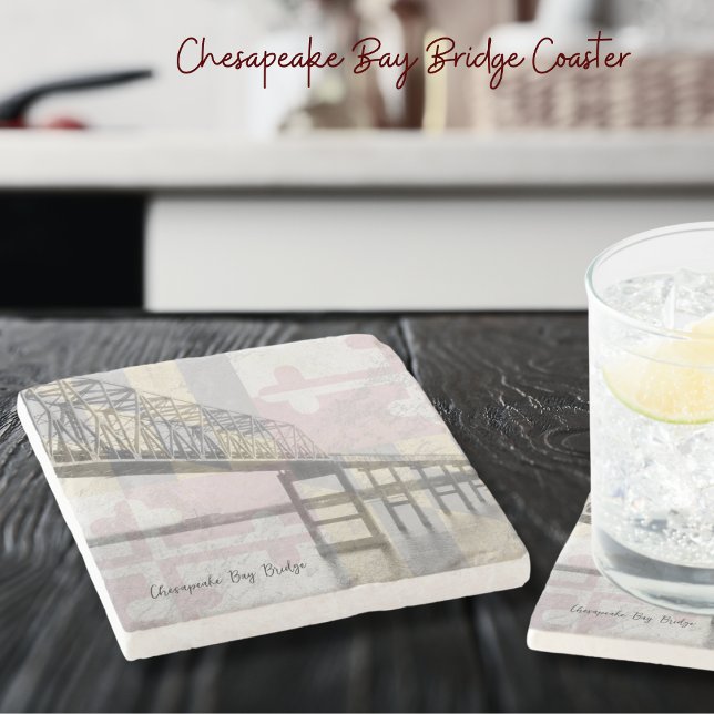 Maryland Flag Chesapeake Bay Bridge Stone Unterset Steinuntersetzer (Add these Chesapeake Bay Bridge coasters to your kitchen accessories!)
