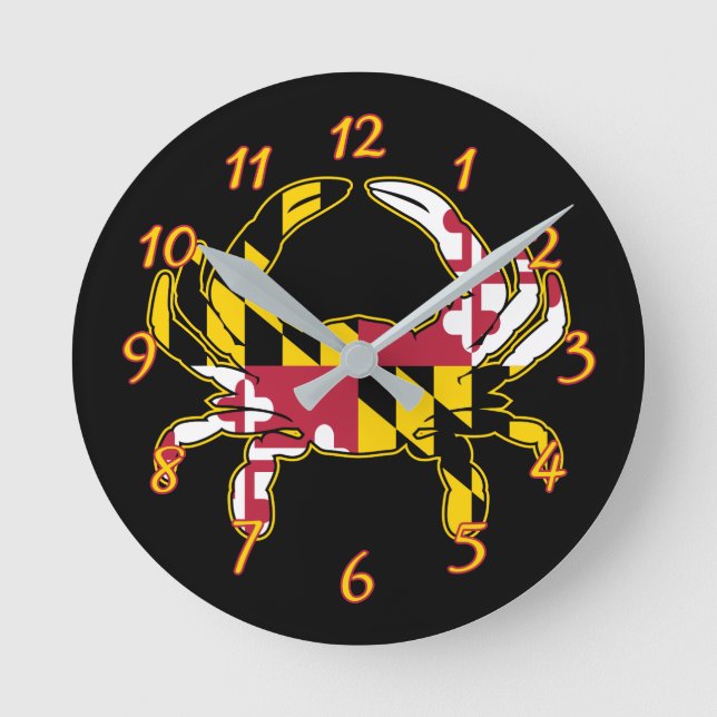 Maryland Flag Crab Runde Wanduhr (Vorderseite)