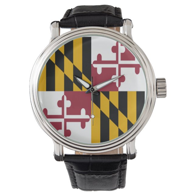 Maryland Flag Watch w/Leather Wristband Armbanduhr (Vorderseite)