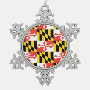 Maryland-Flaggen-Schneeflocke-gerahmte Verzierung Schneeflocken Zinn-Ornament