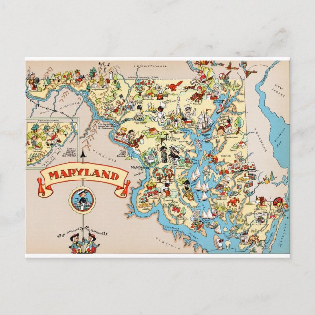 Maryland Funny Vintag Map Postkarte (Vorderseite)