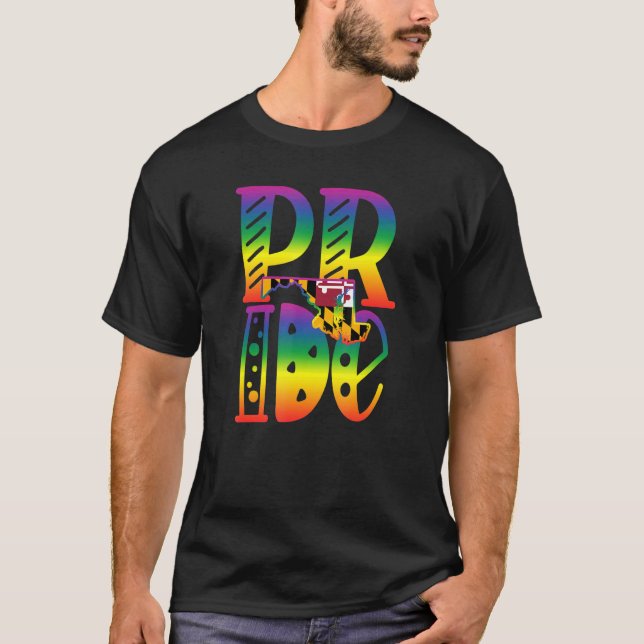 Maryland Gay Pride in Blockbuchstaben T-Shirt (Vorderseite)
