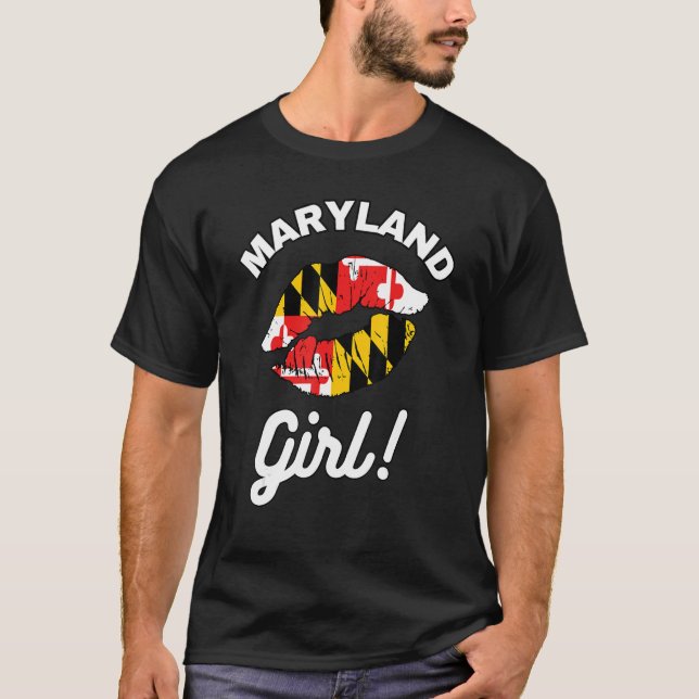 Maryland Girl State Flag Lips Kiss Baltimore Ho T-Shirt (Vorderseite)