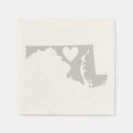 Maryland Gray Map Shape Heart Cutout Paper Party Serviette