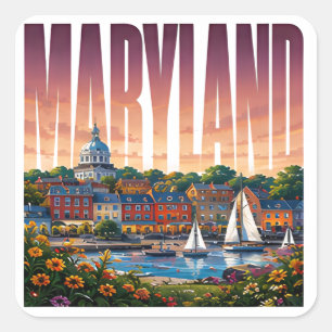 Maryland Hafen Wasserfront Chesapeake Bay Charme Quadratischer Aufkleber
