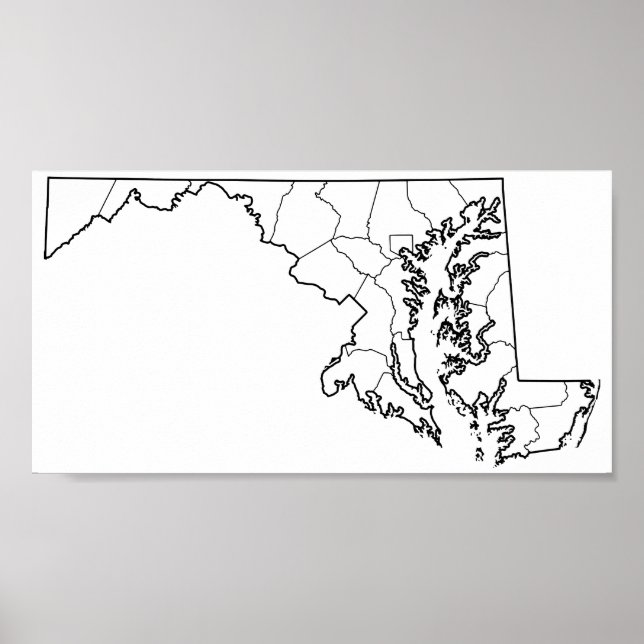 Maryland Landkreises Blank Kontur Map Poster (Vorne)
