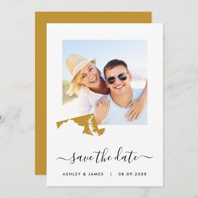 Maryland Map Foto Wedding Save the Date Card (Vorne/Hinten)