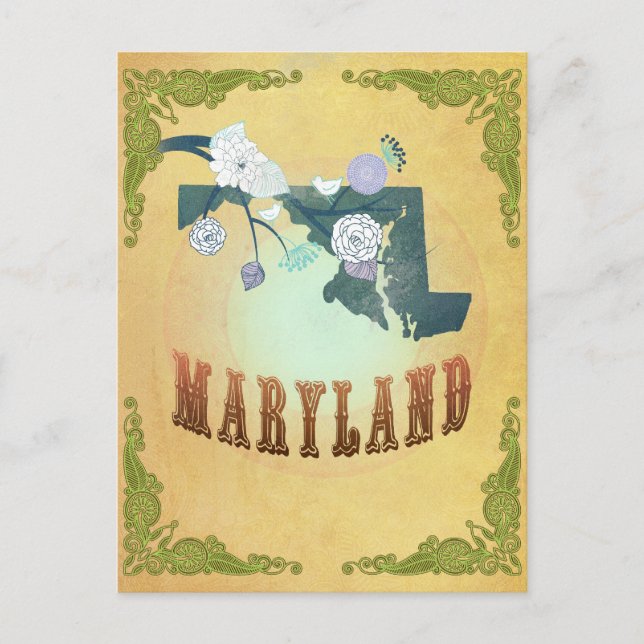 Maryland Map mit schönen Vögeln Postkarte (Vorderseite)