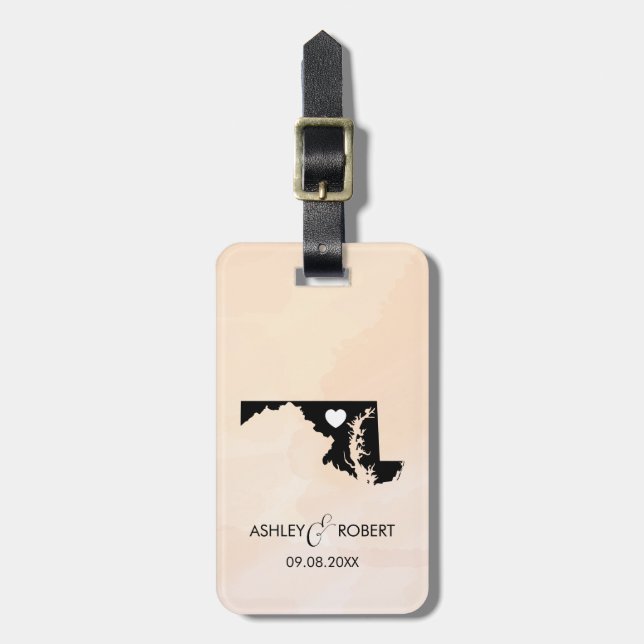 Maryland Map Wedding Luggage Tag, Couple's Name Gepäckanhänger (Vorderseite vertikal)
