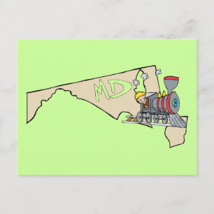 Maryland MD Map & Locomotive Cartoon Art Motto Postkarte