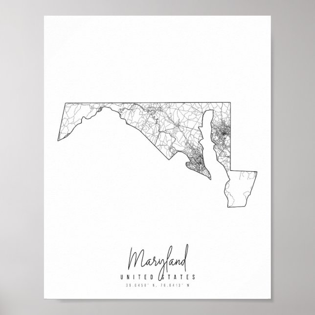Maryland Minimal Street Map Poster (Vorne)