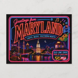 Maryland Neon State Retro Vintage Postkarte