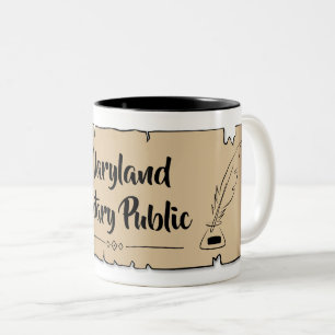 Maryland Notary Public Scroll Feather Quill Zweifarbige Tasse