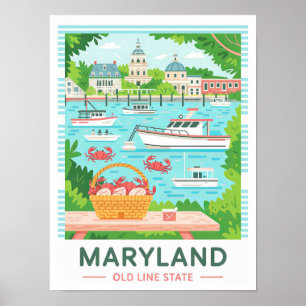 Maryland Old Line Staat USA Summer Travel Poster