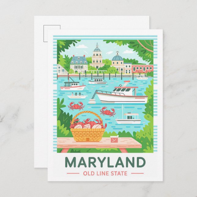 Maryland Old Line Staat USA Summer Travel Postkarte (Vorne/Hinten)