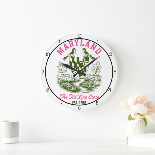 Maryland Old Line State Vögel  Große Wanduhr (Zuhause)