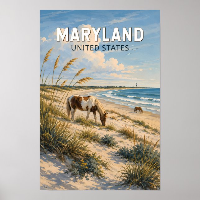 Maryland Pferd Illustration Reise Kunst Vintage Poster (Vorne)