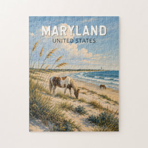 Maryland Pferd Illustration Reise Kunst Vintage Puzzle