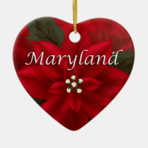 Maryland Red Poinsettia Herz Keepake Ornament