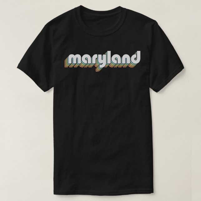Maryland Retro Rainbow Typografie Faded Style T-Shirt (Design vorne)