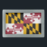 MARYLAND STAAT FLAG RECHTECKIGE GÜRTELSCHNALLE<br><div class="desc">Die Fahne des Staat von Maryland beherbergt das heraldische Wappenbanner aus dem 17. Jahrhundert von Cecil,  dem 2. Baron Baltimore.</div>