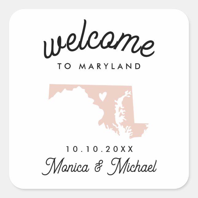 MARYLAND Staat Hochzeit in Urlaubsort JEDE FARBE Quadratischer Aufkleber (Vorderseite)