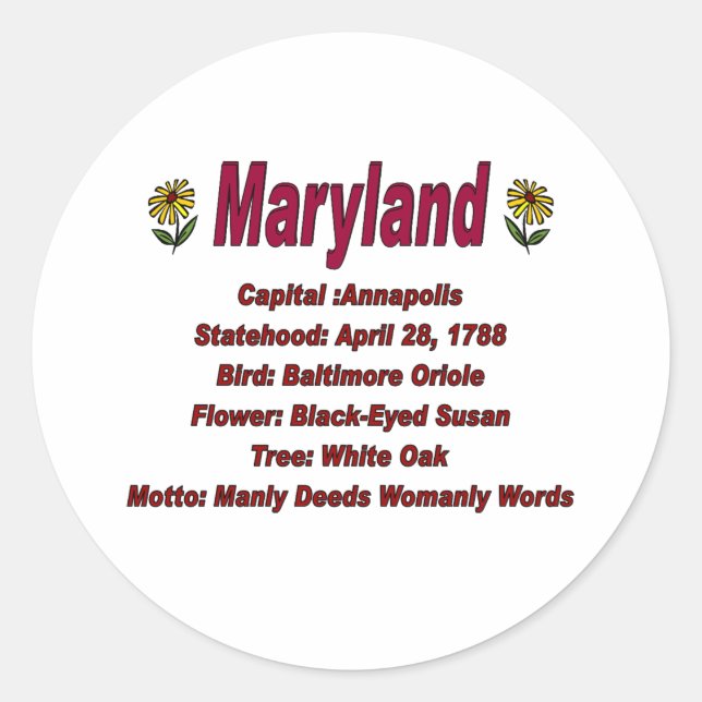 Maryland Staat Info Sticker (Vorderseite)