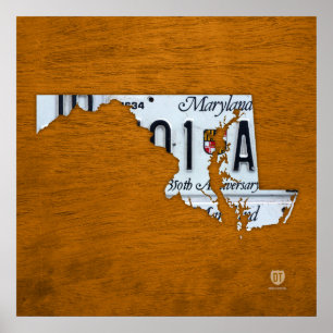 Maryland Staat License Plate Karte Poster