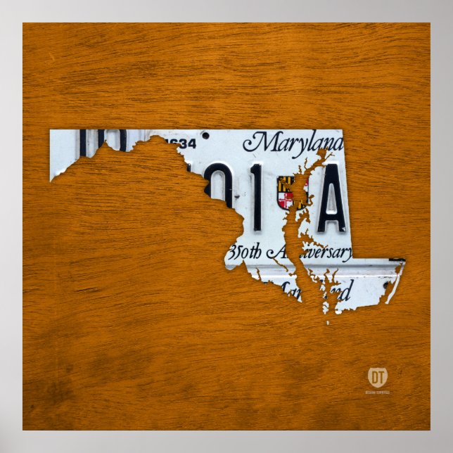 Maryland Staat License Plate Karte Poster (Vorne)