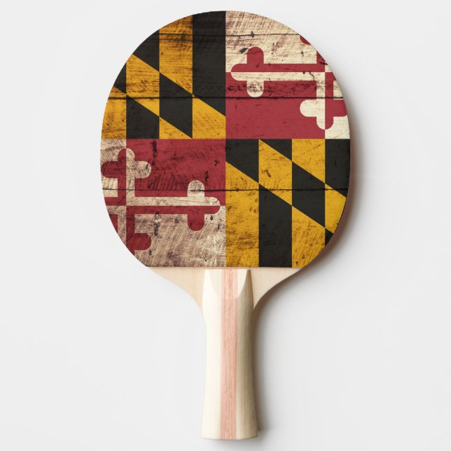 Maryland-Staats-Flagge auf altem hölzernem Korn Tischtennis Schläger (Vorderseite)