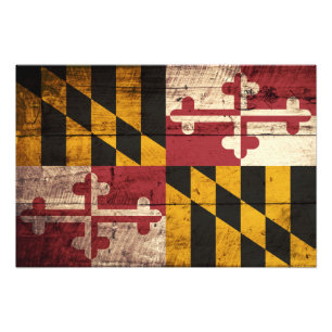Maryland Staatsflagge auf altem Holzmaserung Fotodruck