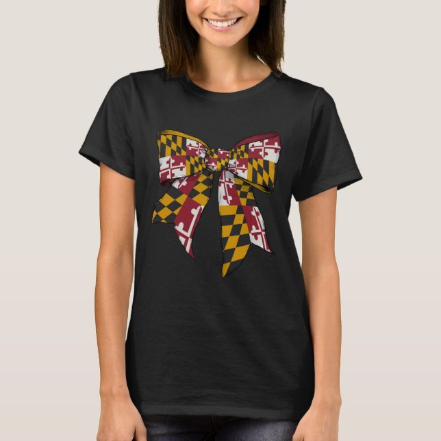 Maryland State Flag Girl Coquette Bow Ribbon T-Shirt (Vorderseite)