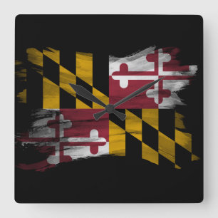 Maryland State Flag Pinselstrich, Maryland Flag Quadratische Wanduhr