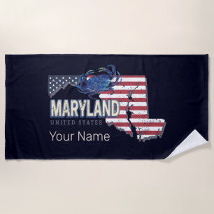 Maryland United Staaten Retro Staat Map Vintag USA Strandtuch