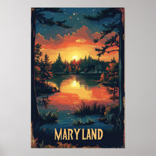 Maryland USA Art Vintag Illustration Travel Poster