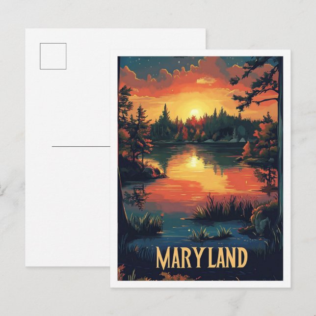 Maryland USA Art Vintag Illustration Travel Postkarte (Vorne/Hinten)
