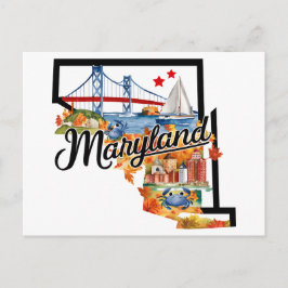 Maryland USA State Shaped Vintage Watercolor Postkarte