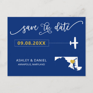 Maryland Wedding Save the Date Map Postcard Postkarte