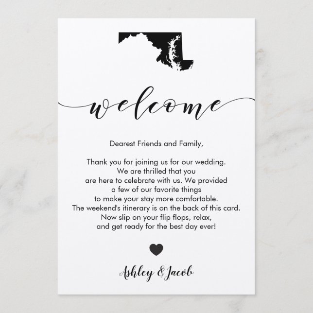 Maryland Wedding Welcome Letter & Itinerary Card Programm (Vorderseite)
