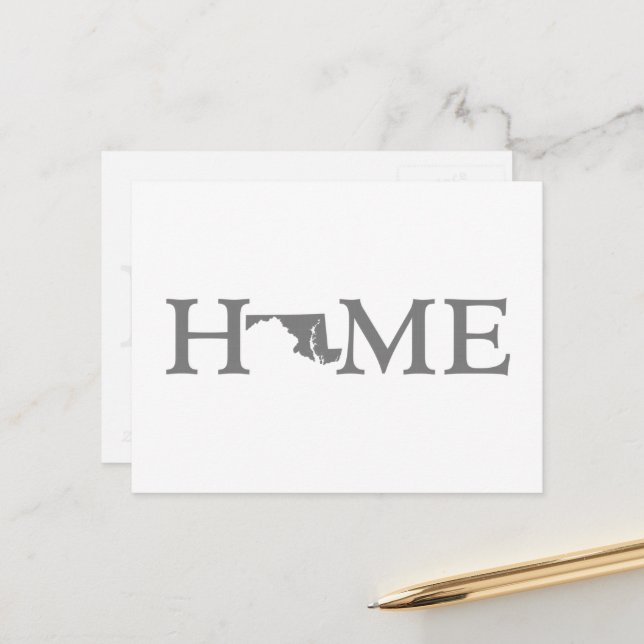 Maryland Zuhause Staat Shaped Letter Gray Word Art Postkarte (Vorderseite/Rückseite Beispiel)