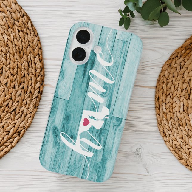 Maryland Zuhause Staat Turquoise Wood Look Case-Mate iPhone Hülle (Von Creator hochgeladen)