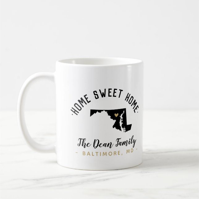 Maryland Zuhause Sweet Zuhause Family Monogram Tas Kaffeetasse (Links)