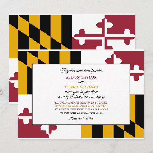 Marylander Flag, Flagge von Maryland Wedding Einladung (Vorne/Hinten)