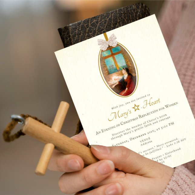 Mary's Heart Christmas Vintage Bow Women Ministry Einladung (Mary's Heart Christmas Vintage Bow Women Ministry Nativity Religious Spiritual Event Invitation)