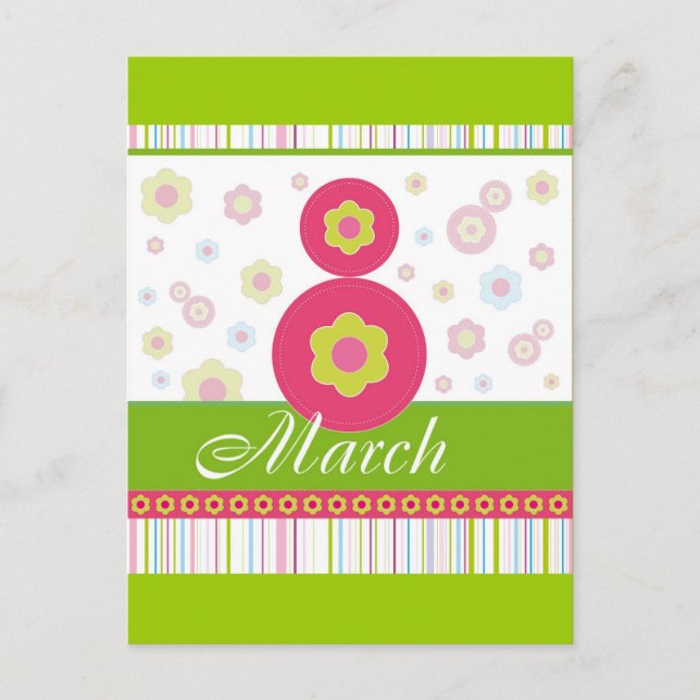 März8 März acht Internationaler Frauentag Postkarte (Vorderseite)