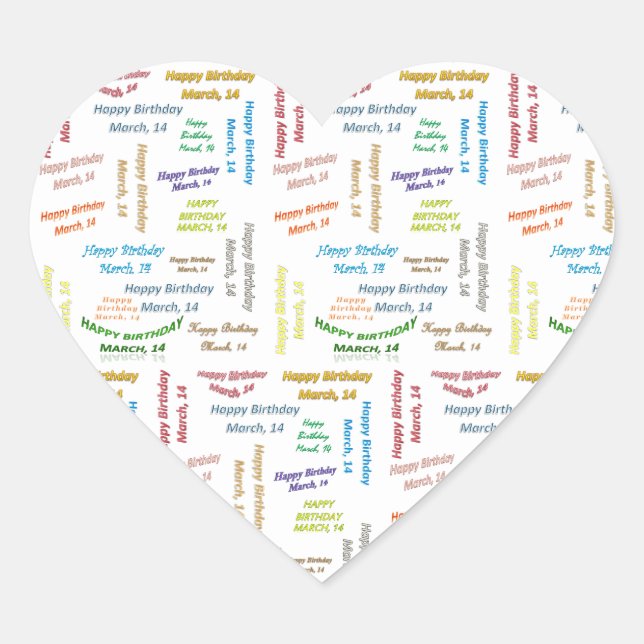 März, 14 Geburtstagsaufkleber Herz-Aufkleber (Vorderseite)