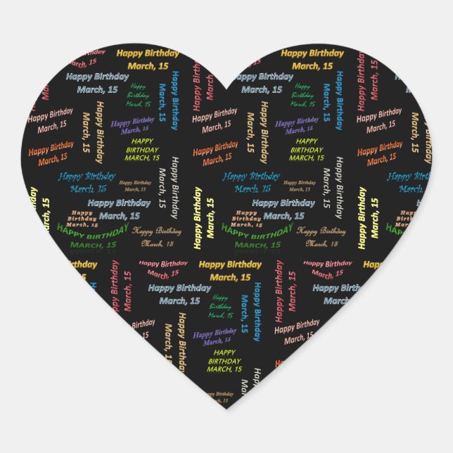 März, 15 Geburtstagsaufkleber Herz-Aufkleber (Vorderseite)