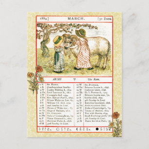 März 1884 Almanac.  Aries, der Ram Postkarte