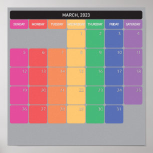 März 2023 Planer Kalender farbige Tage Poster