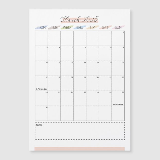 März 2025 Magnetkalender Magnetkarte (Vorderseite)